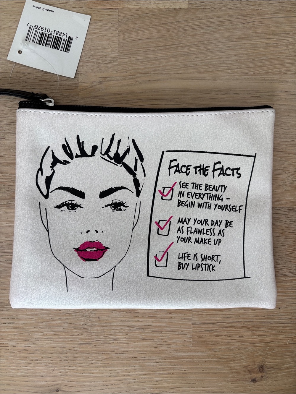 NWT Macy's Makeup Bag | Sand Exterior | Pink Lining | Cosmetic Pouch | Vegan